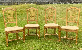 A Set Of 4 Wheat Back Rush Seated Side Chairs By Lillian August