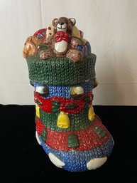 1991 Christmas Stocking Musical Cookie Jar Working Jingle Bells Tune