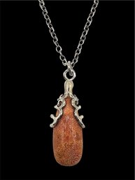 Vintage BARSE Sterling Silver Chain W/ Orange Coral Teardrop Pendant