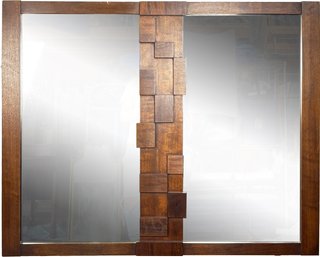 A Vintage Mid Century Brutalist Walnut Mirror, 'Staccato' By Lane Furniture, C. 1970'S