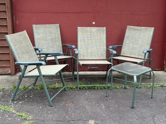 A Set Of Four Folding Outdoor Chairs & One Side Table