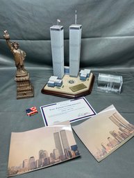 Danbury Mint Twin Towers Commemorative World Trade Center Statute, Laser Etched Crystal NYC Skyline, Pre 9/11