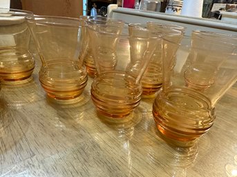 9 Vintage Amber Glass Ridged Bottom Juice Glasses