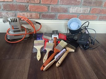 Black & Decker Sander, Paint Brushes & Up Light With Dimmer