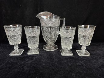 Vintage Imperial Clear Glass Cape Cod Pitcher And Goblets
