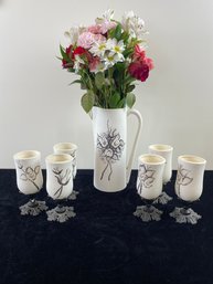 Ceramic Pitcher And Matching Cups