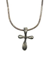 Vintage Italian Sterling Silver Snake Chain With Cross Pendant