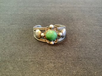 Handmade Cuff With Green Stone Center #1