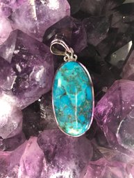 Turquoise In Sterling Silver, 1 1/2 Inch By 1 Inch