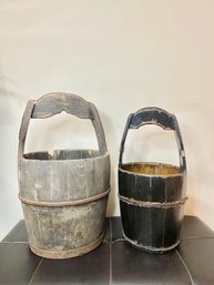 Pair Of  Antique Wooden Chinese Water Buckets