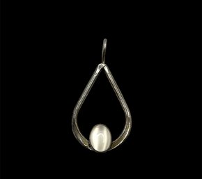 Vintage Sterling Silver Iridescent Stone Tear Drop Pendant