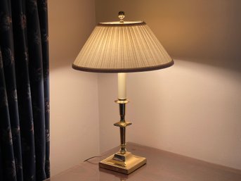 Vintage Polished Brass Table Lamp With Pleated Shade