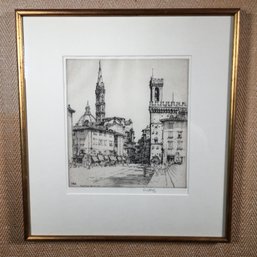 Antique Etching - Ernest David Roth (1879-1964) - Piazza Firenze Florence 1933 - Signed In Pencil - Nice Piece