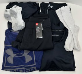 Under Armour: 4 Shirts, 2 Socks & Men's ColdGear Base Leggings, Size Large Youth, Some New, Some Lightly Used