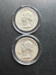 2 Washington Silver Quarters 1964, 1964-D