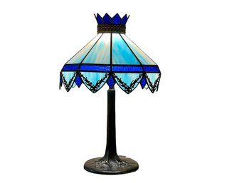 Tiffany Style Lamp In Blues With Brass Tree Base