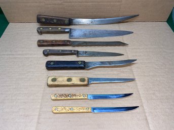 Lot Of (8) Antique And Vintage Knives. Skinning Knife, Chef Knife, Foster Bros., Wearite Cutlery, Hoffritz.