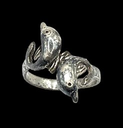 Vintage Sterling Silver Two Dolphins Ring, Size 8