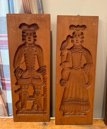 Vintage Dutch Hand Carved Wooden Cookie Mold Featuring Man In Traditional Dress & Woman Having Dove In Hand.