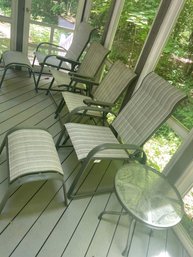 4 Grey Woven Patio Chairs, 2 Ottoman And Round Glass Side