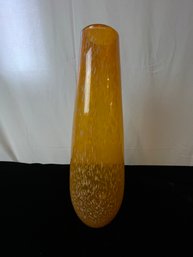 Hand Blown Vintage Tall Yellow Gold And White Spec Glass Stretch Vase