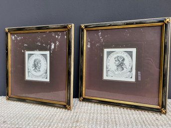 Pair Of Vintage Framed Roman Emperor Etchings Of Claudius And Gallienus 1 Of 2