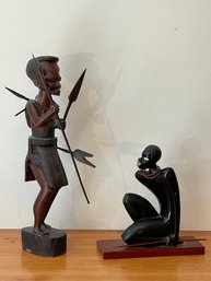 2 Carved African Warrior Sculptures