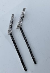 Elegant 14K Diamond Hoops With Detachable Black Diamond 14K Line Earrings
