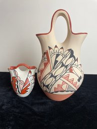 Pair Of Native American Pottery New Mexico Vases, Signed
