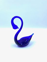 Signed Cobalt Blue Handblown Glass Swan Figurine