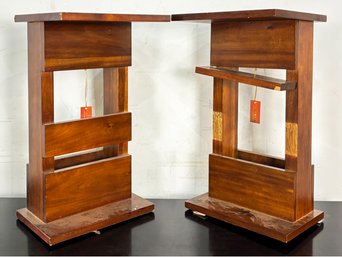 A Pair Of Modern Exotic Hardwood Side Tables (AS IS)