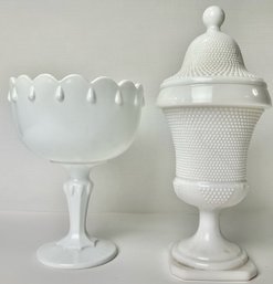 Teardrop Milk Glass Compote And Covered Jar (2)