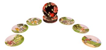 Limoges Philippe Deshoulieres  Set Of 6 Red And Pink Rose Canape Plates And Set Of 6 Golfers Canape Plates