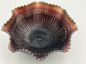 Antique NORTHWOOD 'Stippled Rays' Amethyst Carnival Glass Ruffled Bowl