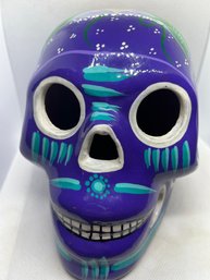 Vibrantly Painted Mexican Day Of The Dead Terra Cotta Skull- Life Sized
