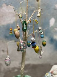 VTG Easter Egg Tree And Random Tiny Wood Ornaments Aprox 15ct Total Plus Tree