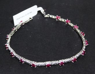 Contemporary Sterling Silver And Genuine Ruby Link Bracelet Never Worn