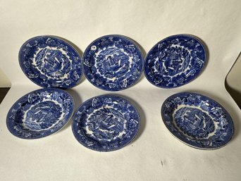 SIX WEDGEWOOD BLUE 'LANDSCAPE' PLATES