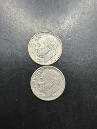 2 Silver Roosevelt Dimes 1946, 1946-D