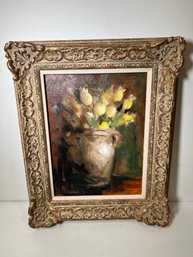 Original Oil Painting Still Life With Yellow Tulips