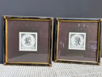 Pair Of Vintage Framed Roman Emperor Etchings Of Vibius And Lovianus 2 Of 2