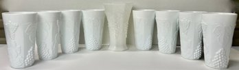 Vintage Milk Glass Cups (8) And Vase