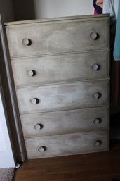 Wood Painted 5 Drawer Dresser Whitewash