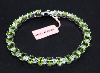 Fine Contemporary Sterling Silver And Peridot Gemstone Bracelet