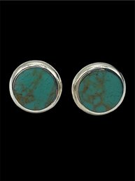 Sterling Silver Round Turquoise Stud Earrings