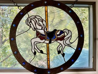 Leaded Glass Carousel Horse Window Decor