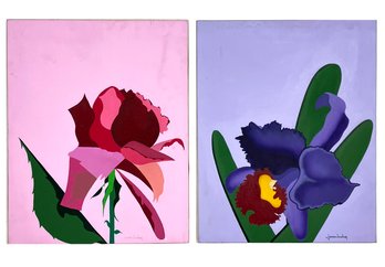 A Pair Of Vintage Acrylic On Canvases, Untitled Flowers, Joan Luby (American, 1934-2015)