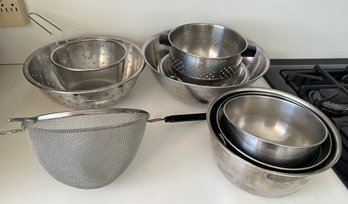 12 Metal Mixing Bowls & Strainers