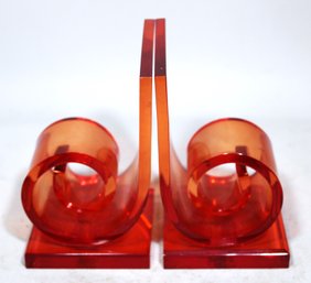 MCM Acrylic Lucite Plastic Pink Bookends Of The Period