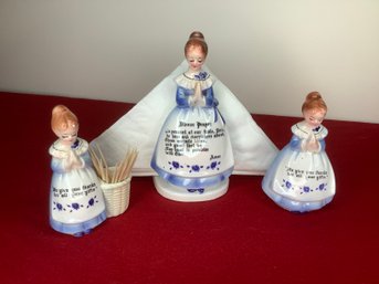 Calaco Imports Shaker, Napkin Holder, And Tooth Pick Cup Set Of Women In Blue Dresses